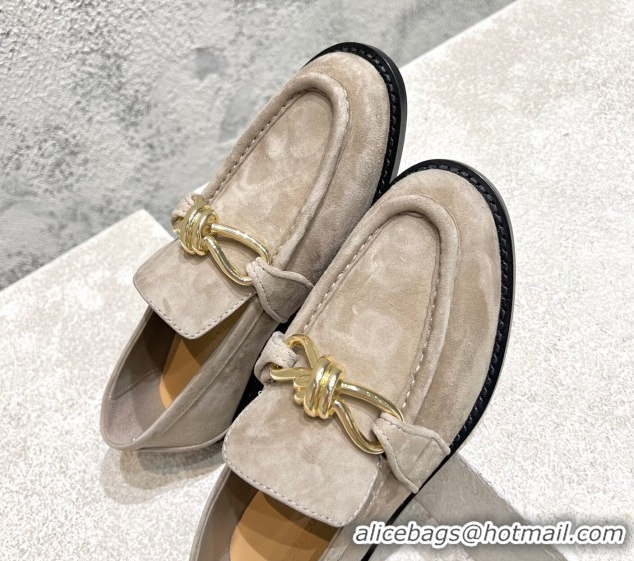 Top Grade Bottega Veneta Astaire Loafers in Suede with Knot Grey/Gold 0428103