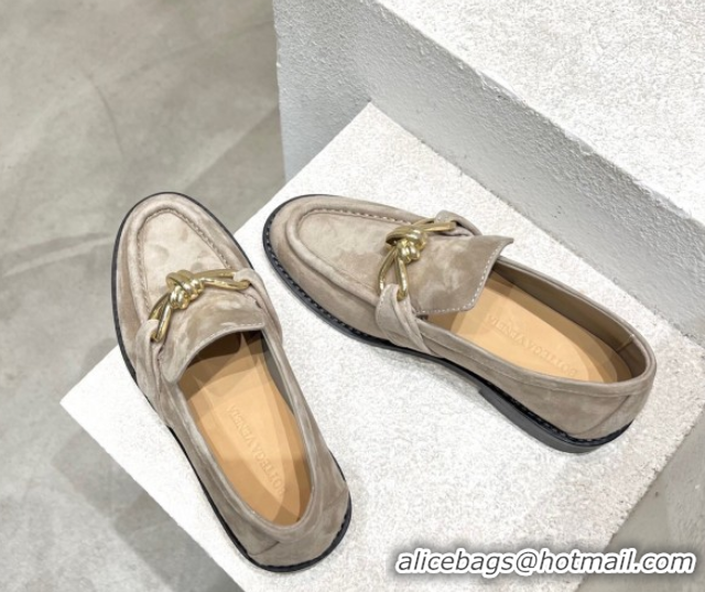 Top Grade Bottega Veneta Astaire Loafers in Suede with Knot Grey/Gold 0428103