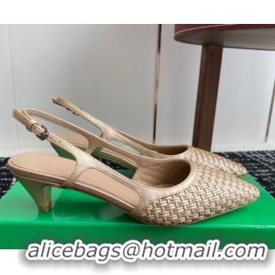 Good Quality Bottega Veneta Intrecciato Leather Slingback Pumps 4.5cm Gold-Tone 2025 BV060401