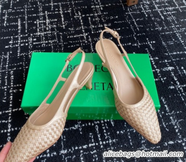Good Quality Bottega Veneta Intrecciato Leather Slingback Pumps 4.5cm Gold-Tone 2025 BV060401