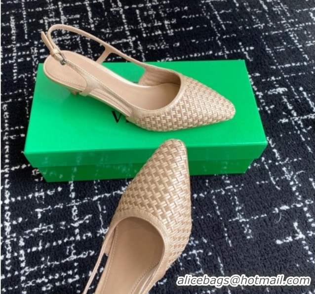 Good Quality Bottega Veneta Intrecciato Leather Slingback Pumps 4.5cm Gold-Tone 2025 BV060401