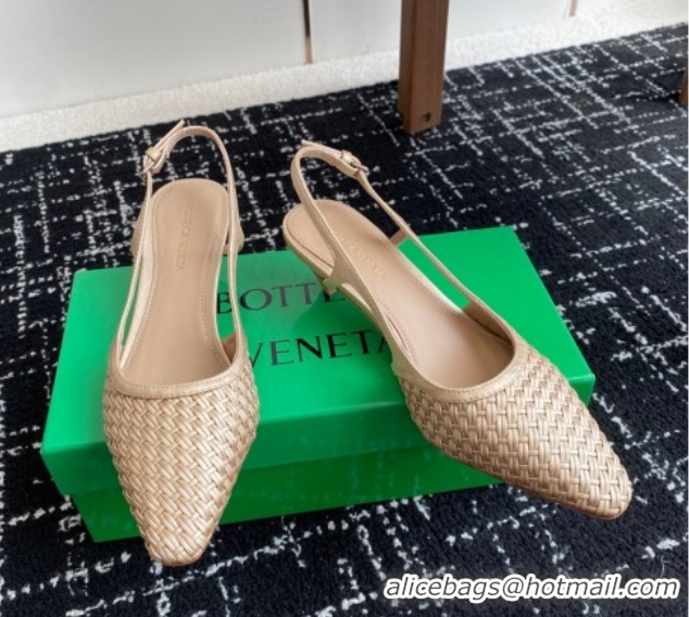 Good Quality Bottega Veneta Intrecciato Leather Slingback Pumps 4.5cm Gold-Tone 2025 BV060401