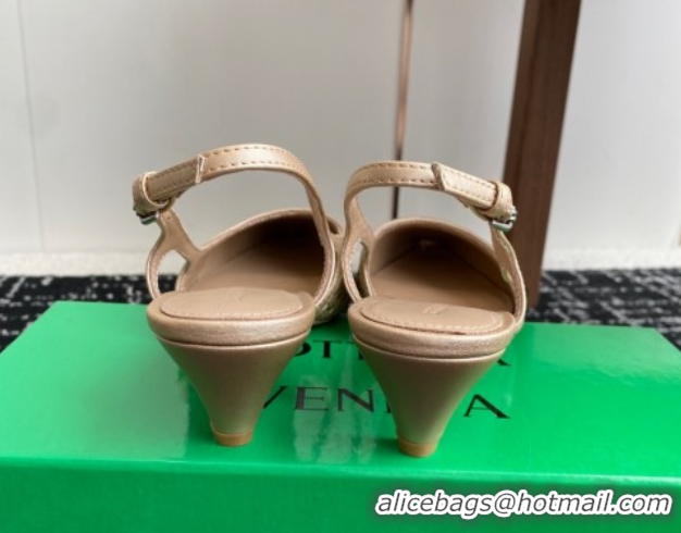 Good Quality Bottega Veneta Intrecciato Leather Slingback Pumps 4.5cm Gold-Tone 2025 BV060401