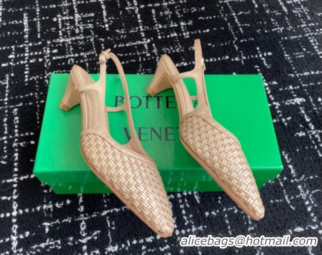 Good Quality Bottega Veneta Intrecciato Leather Slingback Pumps 4.5cm Gold-Tone 2025 BV060401