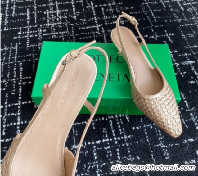 Good Quality Bottega Veneta Intrecciato Leather Slingback Pumps 4.5cm Gold-Tone 2025 BV060401