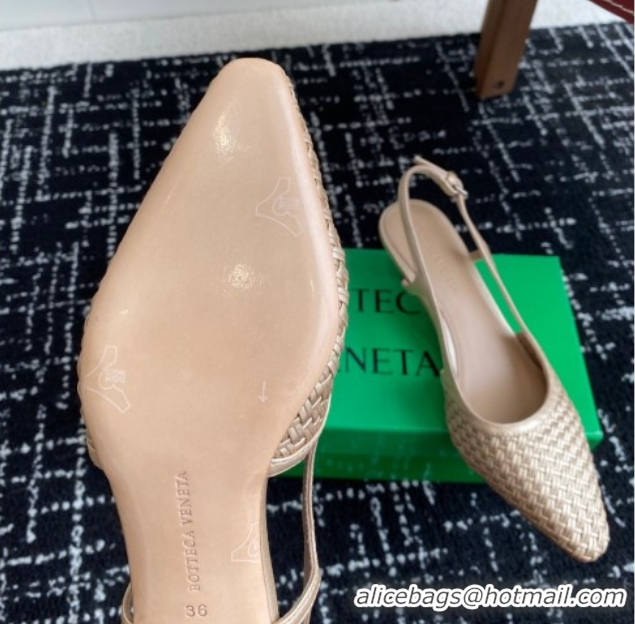 Good Quality Bottega Veneta Intrecciato Leather Slingback Pumps 4.5cm Gold-Tone 2025 BV060401