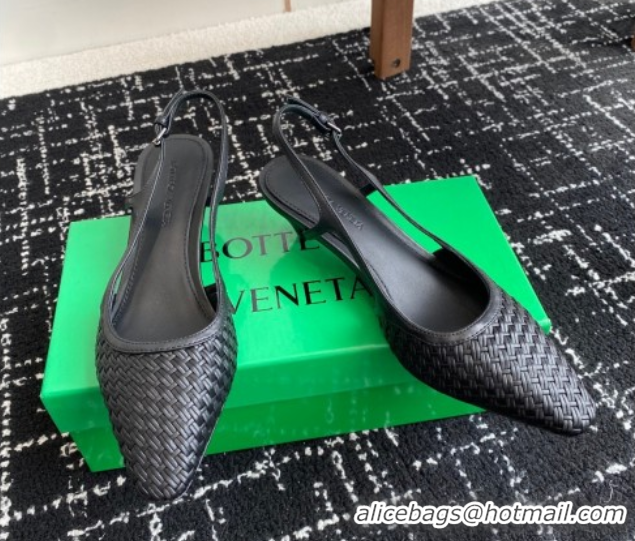 Classic Hot Bottega Veneta Intrecciato Leather Slingback Pumps 4.5cm Black 2025 BV060401