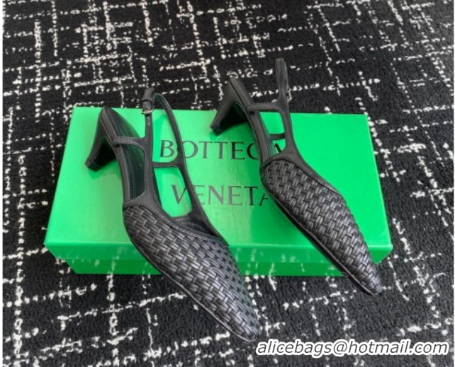 Classic Hot Bottega Veneta Intrecciato Leather Slingback Pumps 4.5cm Black 2025 BV060401