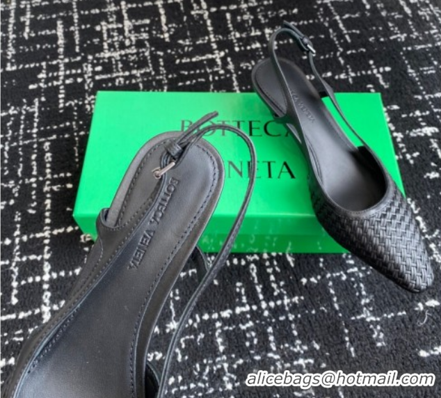 Classic Hot Bottega Veneta Intrecciato Leather Slingback Pumps 4.5cm Black 2025 BV060401
