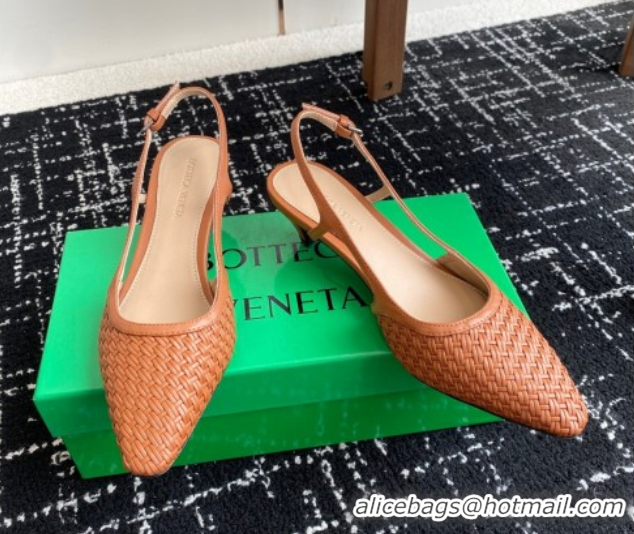 Grade Quality Bottega Veneta Intrecciato Leather Slingback Pumps 4.5cm Brown 2025 BV060401
