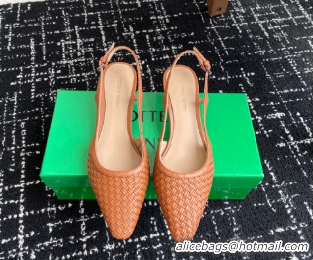 Grade Quality Bottega Veneta Intrecciato Leather Slingback Pumps 4.5cm Brown 2025 BV060401