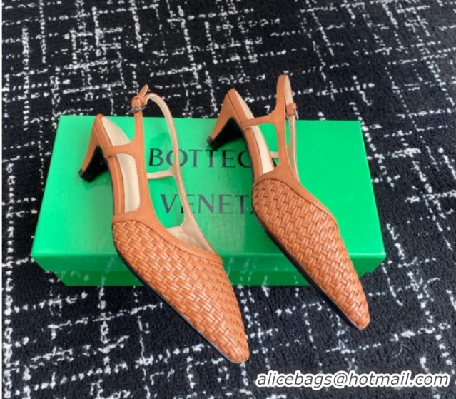 Grade Quality Bottega Veneta Intrecciato Leather Slingback Pumps 4.5cm Brown 2025 BV060401