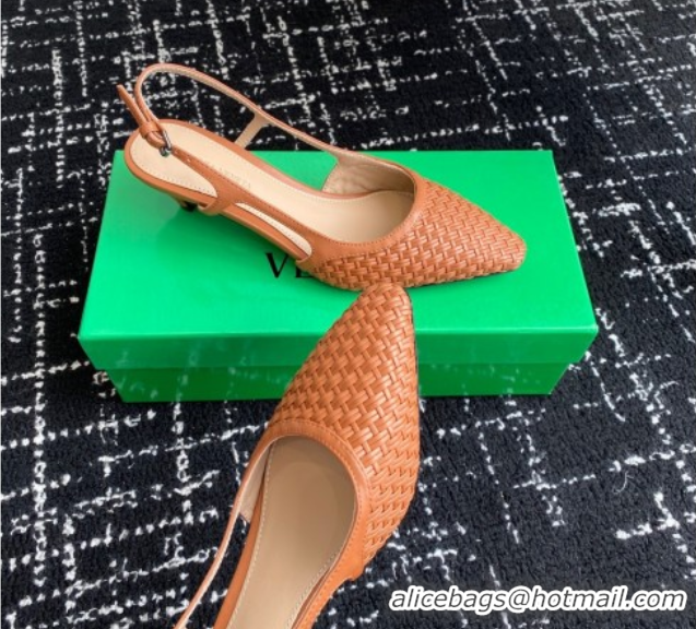 Grade Quality Bottega Veneta Intrecciato Leather Slingback Pumps 4.5cm Brown 2025 BV060401
