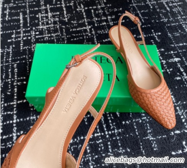 Grade Quality Bottega Veneta Intrecciato Leather Slingback Pumps 4.5cm Brown 2025 BV060401