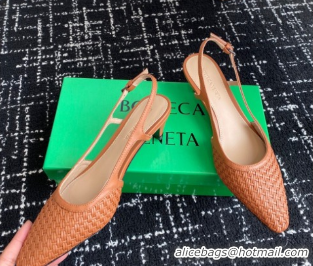 Grade Quality Bottega Veneta Intrecciato Leather Slingback Pumps 4.5cm Brown 2025 BV060401