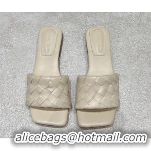 Top Design Bottega Veneta Parco Square Flat Slides Sandals in Soft Intrecciato Leather White 0604012