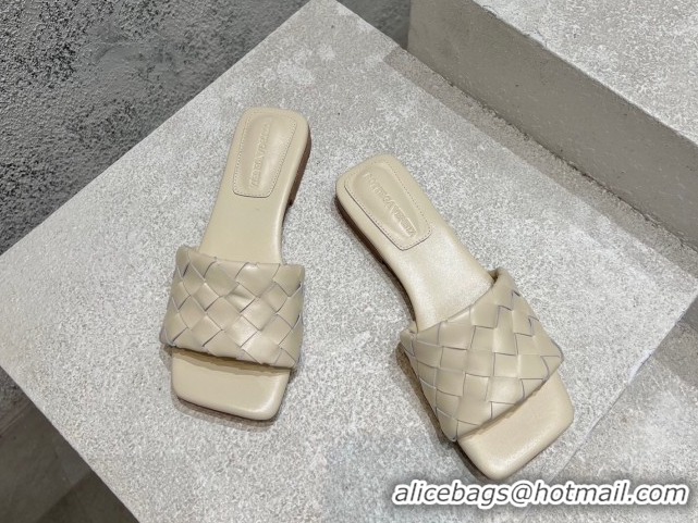 Top Design Bottega Veneta Parco Square Flat Slides Sandals in Soft Intrecciato Leather White 0604012
