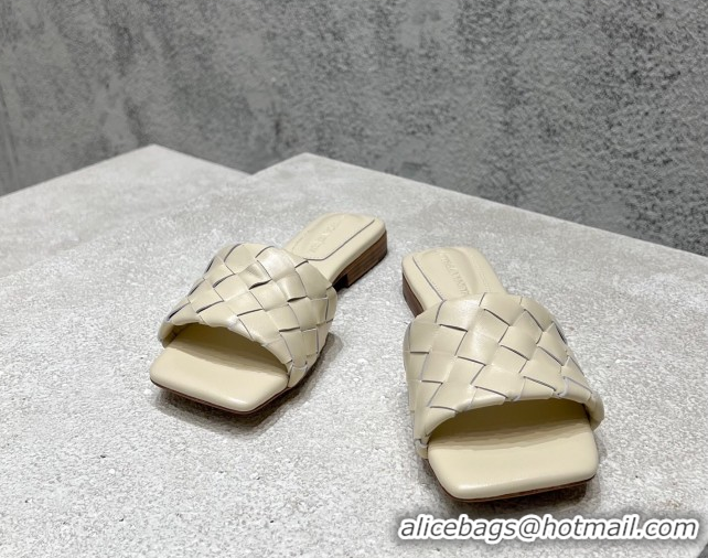 Top Design Bottega Veneta Parco Square Flat Slides Sandals in Soft Intrecciato Leather White 0604012