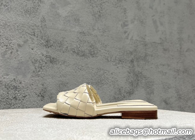 Top Design Bottega Veneta Parco Square Flat Slides Sandals in Soft Intrecciato Leather White 0604012
