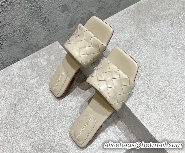 Top Design Bottega Veneta Parco Square Flat Slides Sandals in Soft Intrecciato Leather White 0604012
