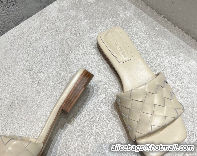 Top Design Bottega Veneta Parco Square Flat Slides Sandals in Soft Intrecciato Leather White 0604012