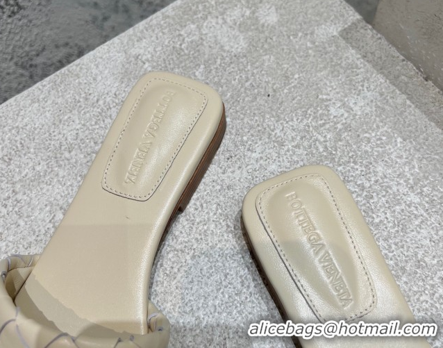 Top Design Bottega Veneta Parco Square Flat Slides Sandals in Soft Intrecciato Leather White 0604012