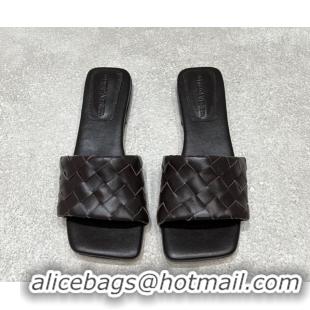 Top Design Bottega Veneta Parco Square Flat Slides Sandals in Soft Intrecciato Leather Fondant Brown 0604013
