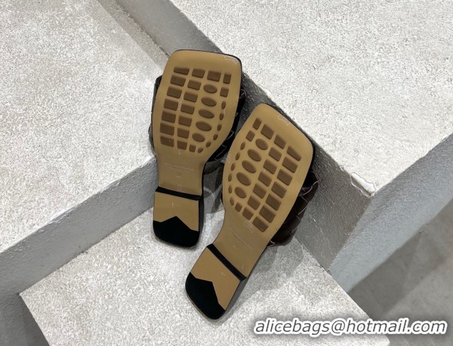 Top Design Bottega Veneta Parco Square Flat Slides Sandals in Soft Intrecciato Leather Fondant Brown 0604013