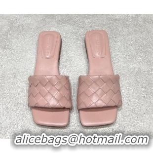 Popular Style Bottega Veneta Parco Square Flat Slides Sandals in Soft Intrecciato Leather Light Pink 0604014