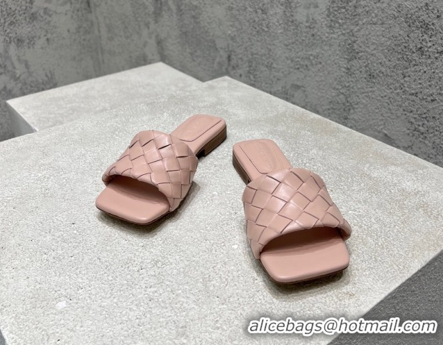 Popular Style Bottega Veneta Parco Square Flat Slides Sandals in Soft Intrecciato Leather Light Pink 0604014