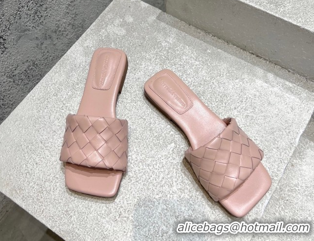 Popular Style Bottega Veneta Parco Square Flat Slides Sandals in Soft Intrecciato Leather Light Pink 0604014