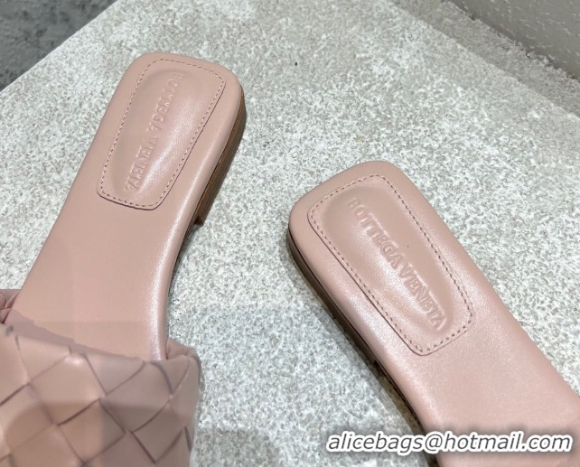 Popular Style Bottega Veneta Parco Square Flat Slides Sandals in Soft Intrecciato Leather Light Pink 0604014