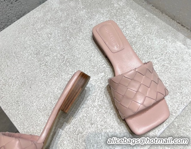 Popular Style Bottega Veneta Parco Square Flat Slides Sandals in Soft Intrecciato Leather Light Pink 0604014