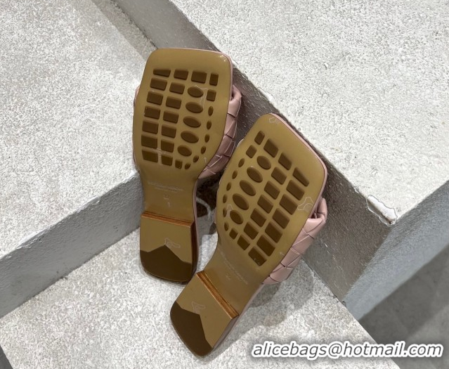 Popular Style Bottega Veneta Parco Square Flat Slides Sandals in Soft Intrecciato Leather Light Pink 0604014