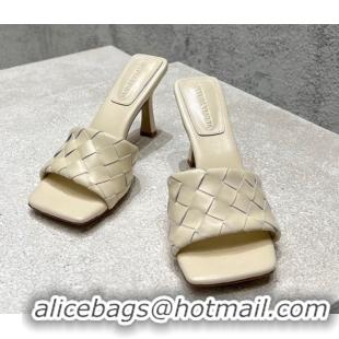 Trendy Design Bottega Veneta Parco Square Heel Slides Sandals 9cm in Soft Intrecciato Leather Sea Salt White 837737