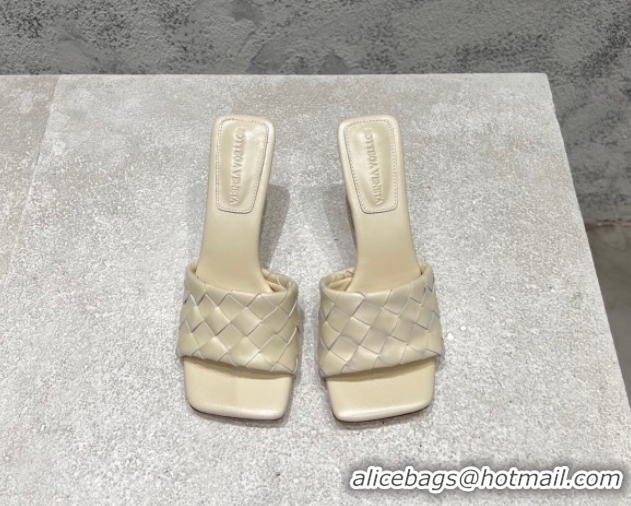 Trendy Design Bottega Veneta Parco Square Heel Slides Sandals 9cm in Soft Intrecciato Leather Sea Salt White 837737