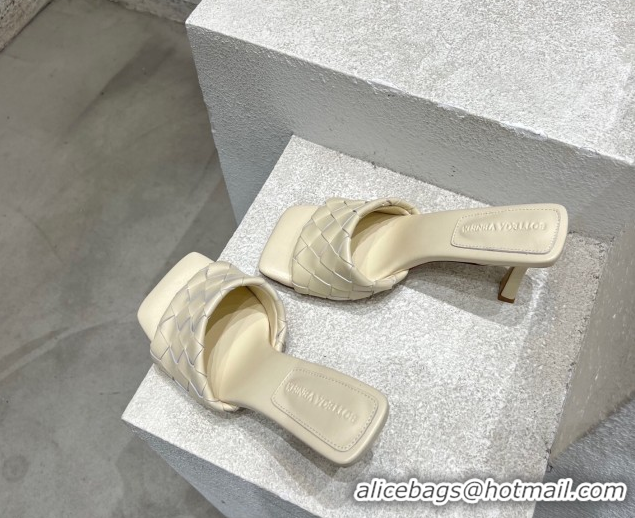 Trendy Design Bottega Veneta Parco Square Heel Slides Sandals 9cm in Soft Intrecciato Leather Sea Salt White 837737