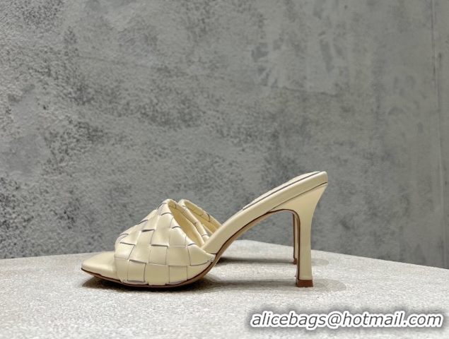 Trendy Design Bottega Veneta Parco Square Heel Slides Sandals 9cm in Soft Intrecciato Leather Sea Salt White 837737