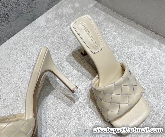 Trendy Design Bottega Veneta Parco Square Heel Slides Sandals 9cm in Soft Intrecciato Leather Sea Salt White 837737