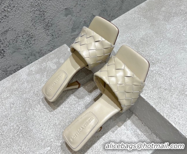Trendy Design Bottega Veneta Parco Square Heel Slides Sandals 9cm in Soft Intrecciato Leather Sea Salt White 837737