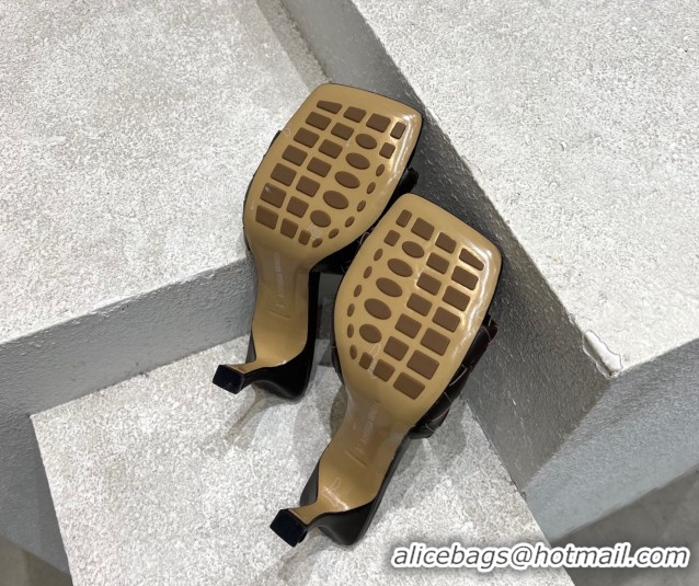 Charming Bottega Veneta Parco Square Heel Slides Sandals 9cm in Soft Intrecciato Leather Fondant Brown 837737