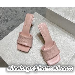 Hot Style Bottega Veneta Parco Square Heel Slides Sandals 9cm in Soft Intrecciato Leather Light Pink 2025 837737