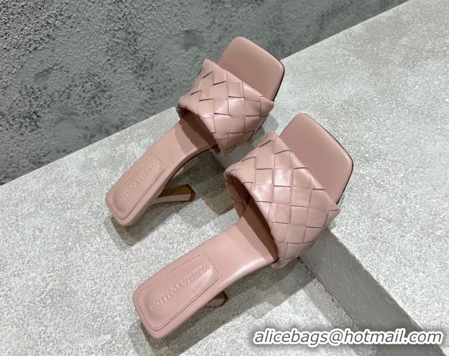 Hot Style Bottega Veneta Parco Square Heel Slides Sandals 9cm in Soft Intrecciato Leather Light Pink 2025 837737