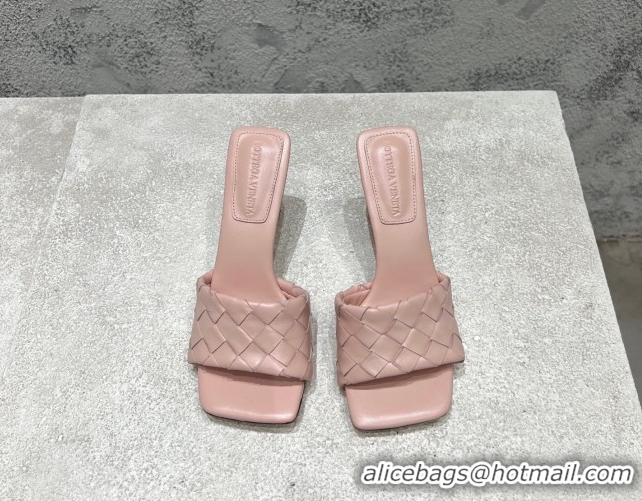 Hot Style Bottega Veneta Parco Square Heel Slides Sandals 9cm in Soft Intrecciato Leather Light Pink 2025 837737
