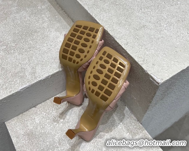 Hot Style Bottega Veneta Parco Square Heel Slides Sandals 9cm in Soft Intrecciato Leather Light Pink 2025 837737
