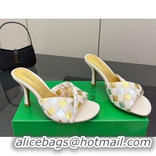 Unique Style Bottega Veneta Blink Heel Slides Sandals 9.5cm in Vichy Intrecciato Leather with Folded Detail Nude 0604024