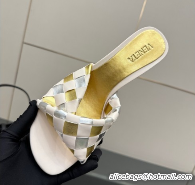 Unique Style Bottega Veneta Blink Heel Slides Sandals 9.5cm in Vichy Intrecciato Leather with Folded Detail Nude 0604024