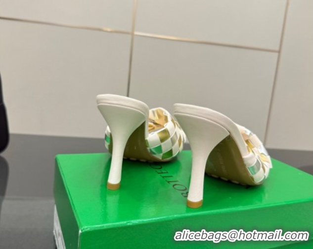 Unique Style Bottega Veneta Blink Heel Slides Sandals 9.5cm in Vichy Intrecciato Leather with Folded Detail Nude 0604024