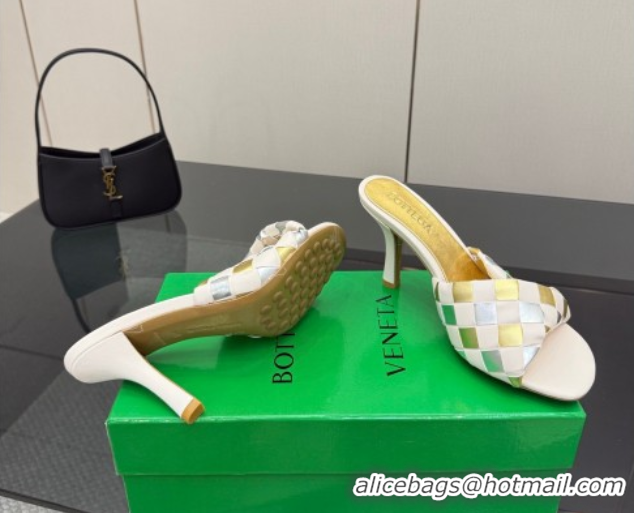 Unique Style Bottega Veneta Blink Heel Slides Sandals 9.5cm in Vichy Intrecciato Leather with Folded Detail Nude 0604024