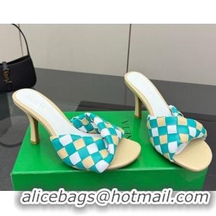 Pretty Style Bottega Veneta Blink Heel Slides Sandals 9.5cm in Vichy Intrecciato Leather with Folded Detail Beige 060402